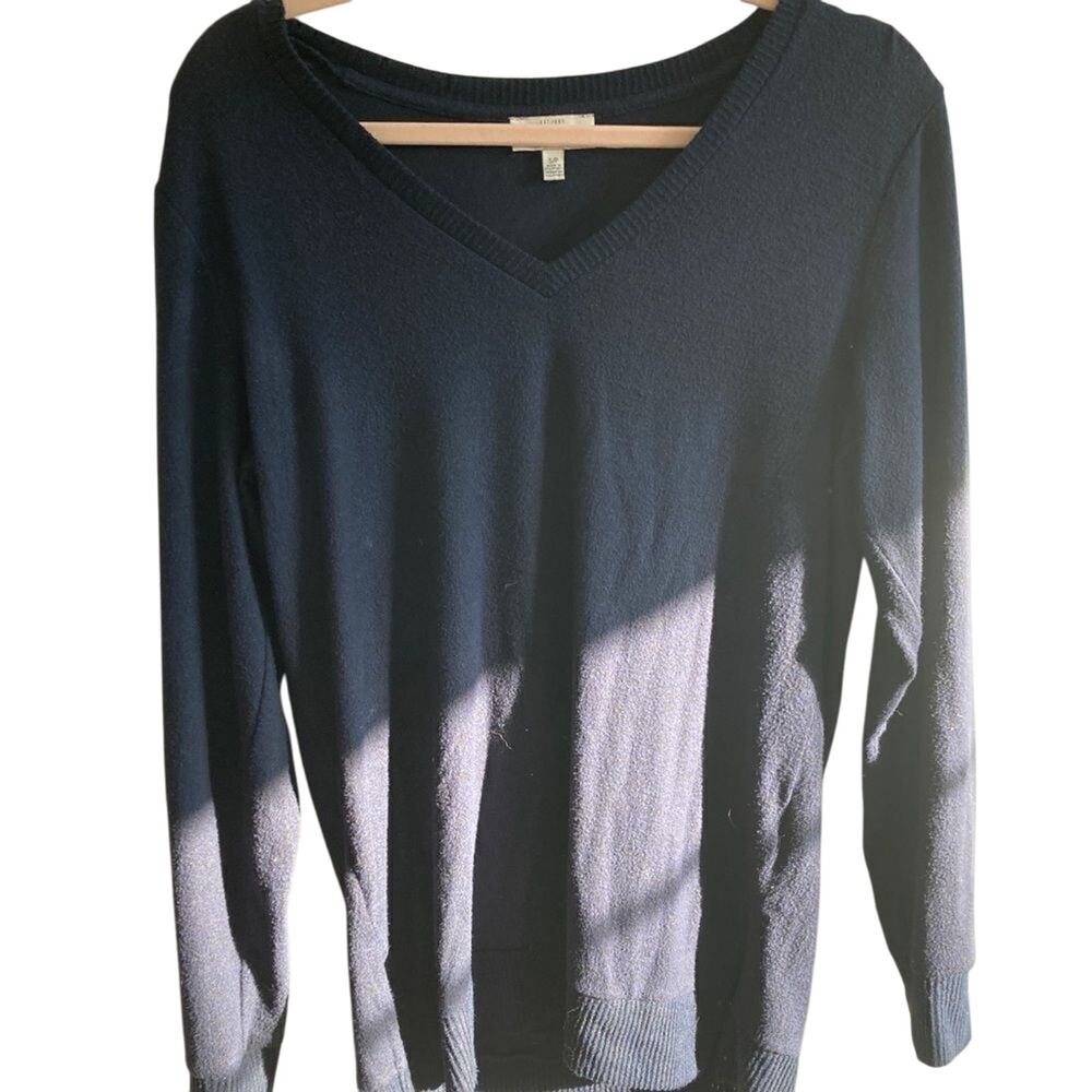 Lucky Brand V Neck Style Navy Dark Academia Pullover Preppy Women's Sweater SZ S